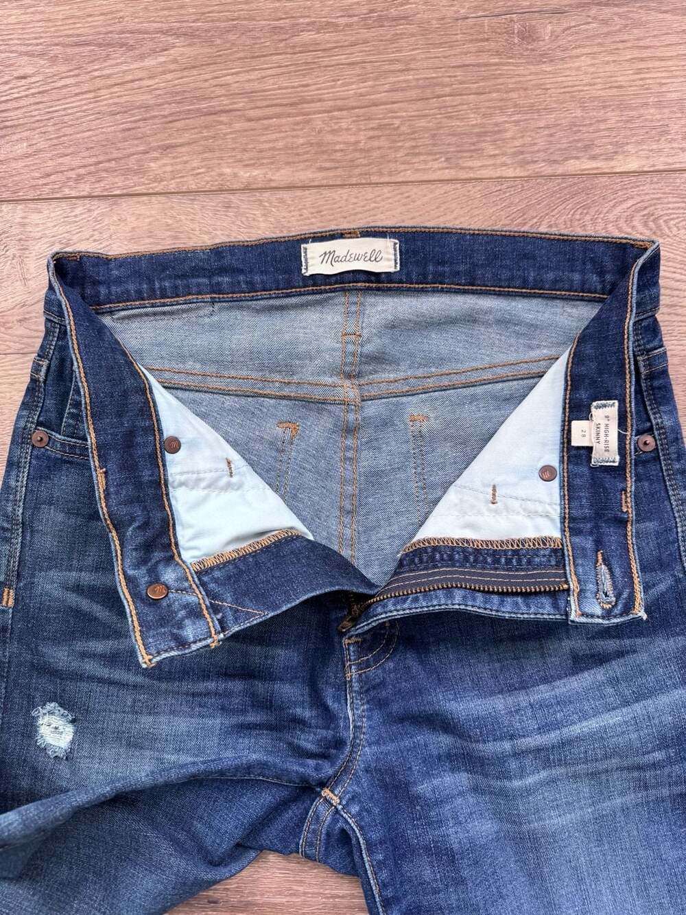 Madewell 9” High Rise Skinny Jeans Womens 28 Dark Wash Distressed Denim - Picture 5 of 9
